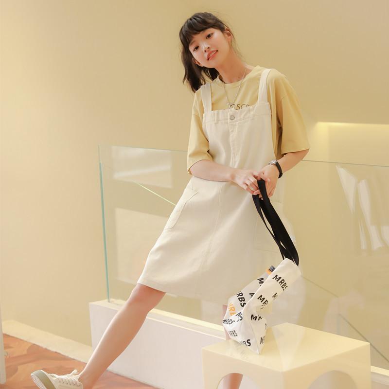 樂天商城 - ワンピース レディース 学生服 気質 通勤 デニム 背広 スカート 印花 プリント 単品 かわいい ピンク 米白 ウサギ毛 素材 柔らかい 通勤用 普段使い ミックススタイル フェミニン ロング丈 膝丈 フレア シルエット 軽量 伸縮性 再生繊維 混紡