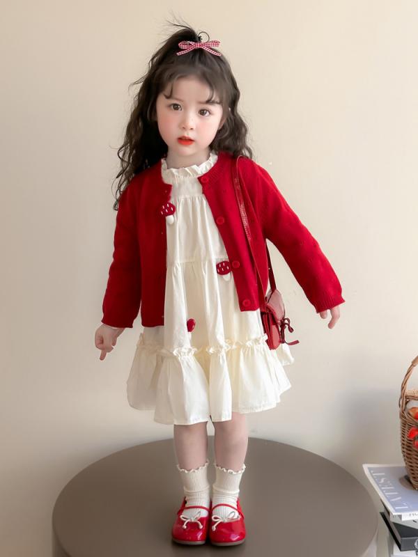 ・カテゴリ: 子供服・スタイル: かわいい・主な素材: 綿60%・袖丈: 長袖・柄: 卡通・カラー展開: 赤、杏色、2点セット・サイズ展開: 90、100、110、120、130、140・適合年齢: 3〜8歳・適合身長: 90〜140cm・スカートタイプ: ワンピース・裾デザイン: Aライン