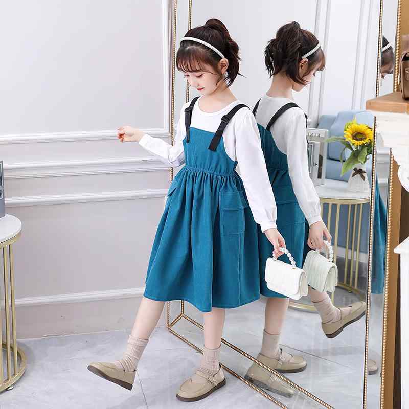 女の子 ワンピース 長袖 かわいい プリンセスドレス 毛衣スカート セット 麻混紡 ポリエステル コットン裏地 柔軟素材 純色 ネイビー ピンク 春秋 3-8歳 100-140cm 100-160cm 日常使い カジュアル 洋気 スカート ドレス 子供服