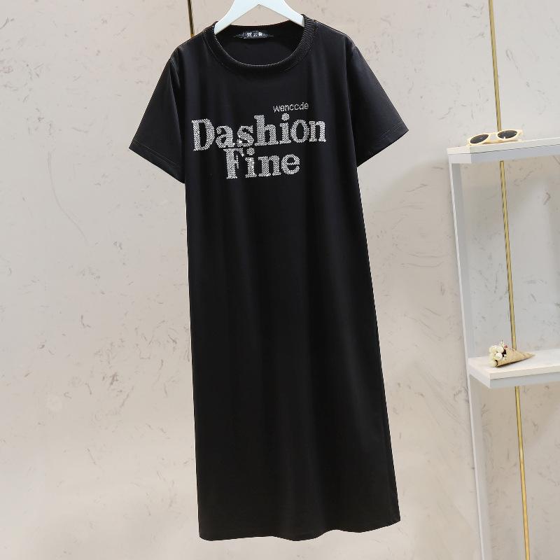 ワンピース 女性用 ブラウス風 ワンピース ゆったり スリム ライン ラメ装飾 コットン 綿 81-90% 黒 丸首 直筒 筒スカート Hライン 韓..