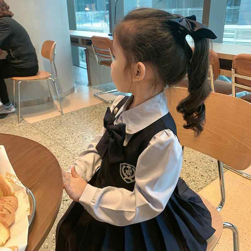 Dresses - 女の子 ワンピース 長袖 春秋 綿素材 純色 学院風 背心 かわいい 柔軟 プリンセススカート 3-8歳 90-140cm ブルー
