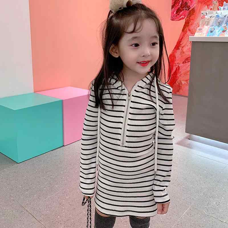 女の子 ワンピース スカート 条紋 ニット ジップ 長袖 コットン かわいい プリンセ...
