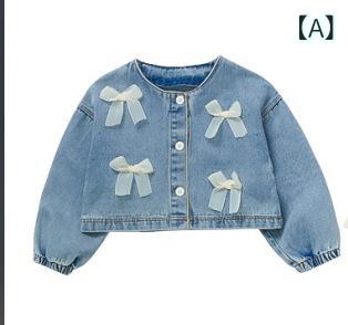 リメイクバディーの女の子 牛仔 ジャケット スカート セット 蝶結び 付属 長袖 トップス コットン 素材 柔軟加工 普通 厚み 純色 プリンセス スタイル 春秋 向け 中小 女児 3-8歳 対応 かわいい ファッション 2点 セット 日常 着用 コーディネート｜アングル2