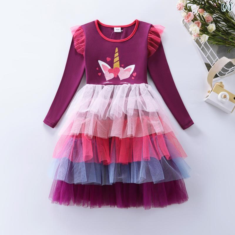 ・カテゴリ: 子供服・スタイル: プリント・主な素材: 綿100%・袖丈: 長袖・柄: 抽象・カラー展開: 紫红色・サイズ展開: 3-4Y,4-5Y,5-6Y,6-7Y,7-8Y・対象年齢: 3-8歳・対象身長: 100-140cm・デザイン要素: 可愛・スカートタイプ: 連衣裙・スカート丈: 膝下丈・裾デザイン: 蛋糕裙