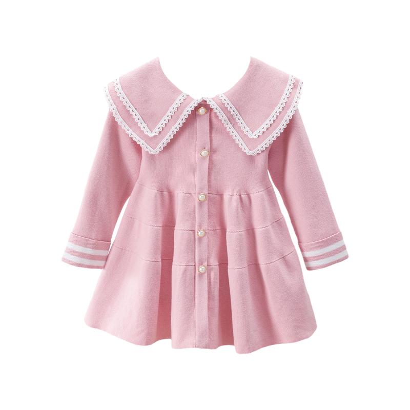 Dresses - 女の子 ワンピース 秋冬 春秋 コットン ニット 長袖 A字スカート 格子柄 ピンク 赤 青 プリンセス かわいい 軽量 柔らかい 3-8歳 中小児 日常使い 学校 プリンセスドレス 女児服 秋服 ニットスカート コットン90% プリーツ加工 韓国風 女