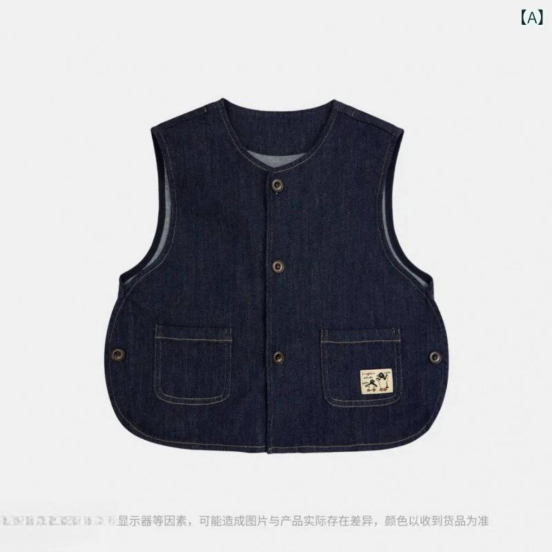 ・適用性別: 男・スタイル: 卡通・柄: 卡通・要素: 卡通・素材名: 牛仔布/棉・主素材成分: 綿・主素材成分含有量: 51%（含）-70%（含）・カラー展開: 牛仔马甲・適合身高: 80cm、90cm、100cm、110cm、120cm、130cm・商品カテゴリ: 童马甲