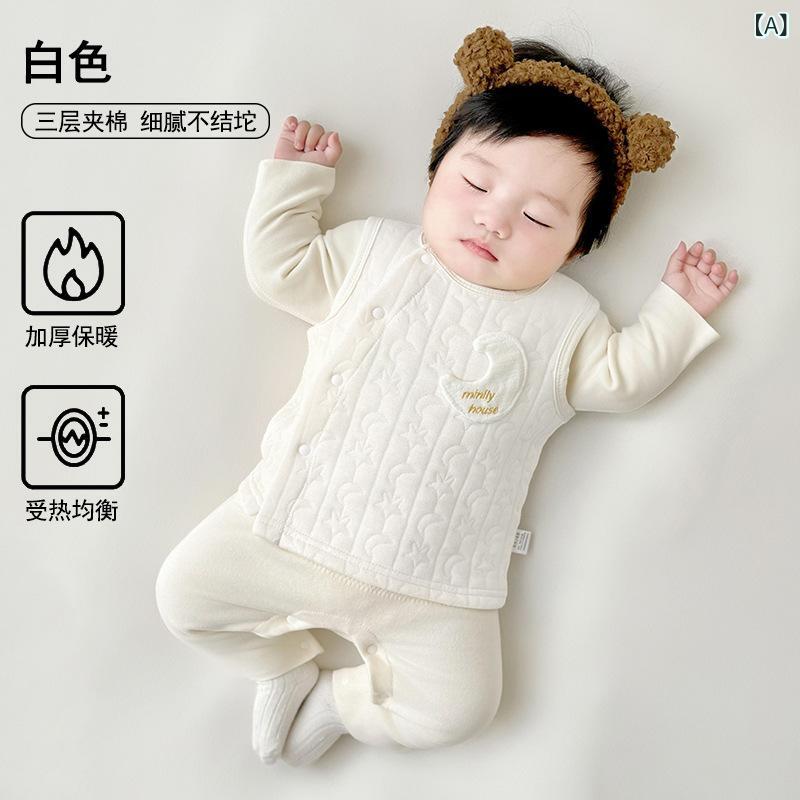 Rakuten - ベビー 男の子 女の子 馬甲 開衫 綿 100% 保暖 春秋 春夏 秋冬 柔軟 素材 普通 厚み 単排 ボタン 白色 杏色 粉色 日常 着用 防寒 インナー
