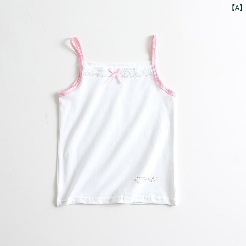 女の子 背心 トップス 無袖 吊帯 純棉 綿 95% 夏 夏季 柔軟 花柄 花朵 印花 かわいい 蝶結び プリンセス 方領 白色 ピンク 花柄 白 草莓 紫花 2