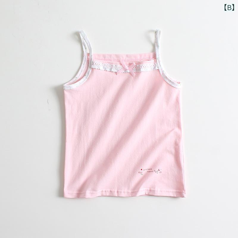 女の子 背心 トップス 無袖 吊帯 純棉 綿 95% 夏 夏季 柔軟 花柄 花朵 印花 かわいい 蝶結び プリンセス 方領 白色 ピンク 花柄 白 草莓 紫花 3