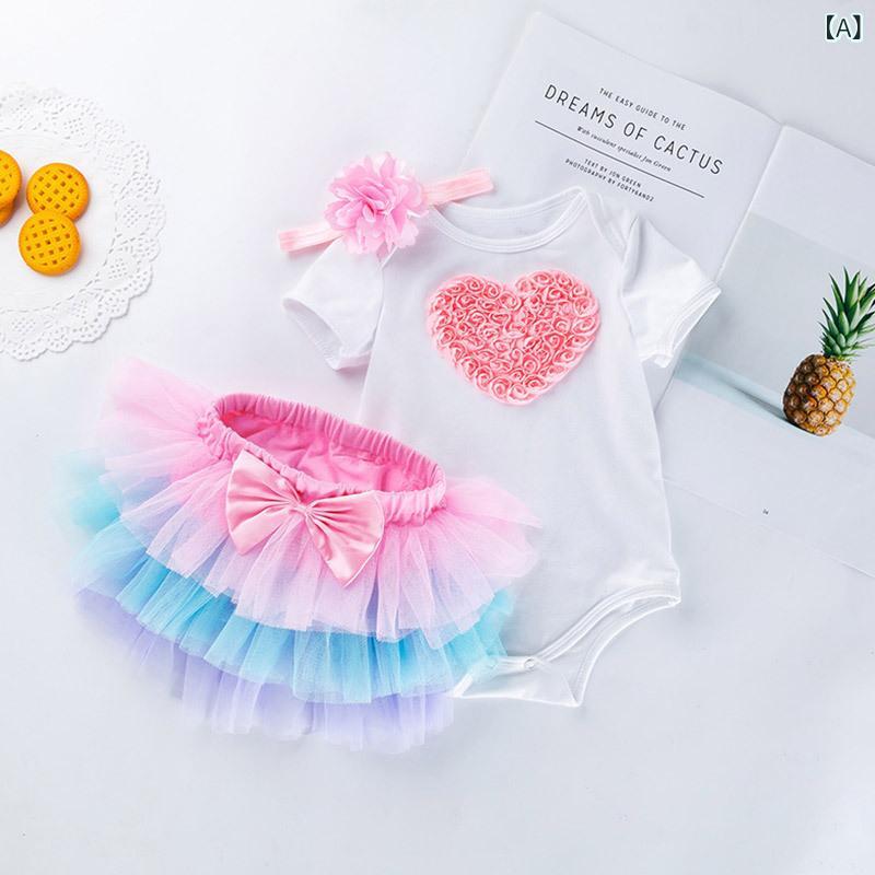 Girl's Baby Clothes Set: Top, Skirt, and Headband. High-quality cotton, short-sleeved half-top, princess style, summer wear, pure color, cardigan print, contrasting lace, mesh fabric, fashion set, 0-2 years old, 59-80cm, 95% cotton.