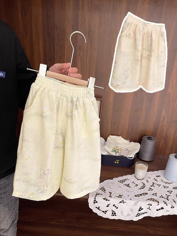 女の子 キッズパンツ 女児 薄手 綿素材 直筒 ゆったり ロングパンツ 夏用 印花 迷彩柄 花柄 柔らかい 肌触り 日常使い 遊び着 かわいい デザイン 杏 緑 白 ピンク