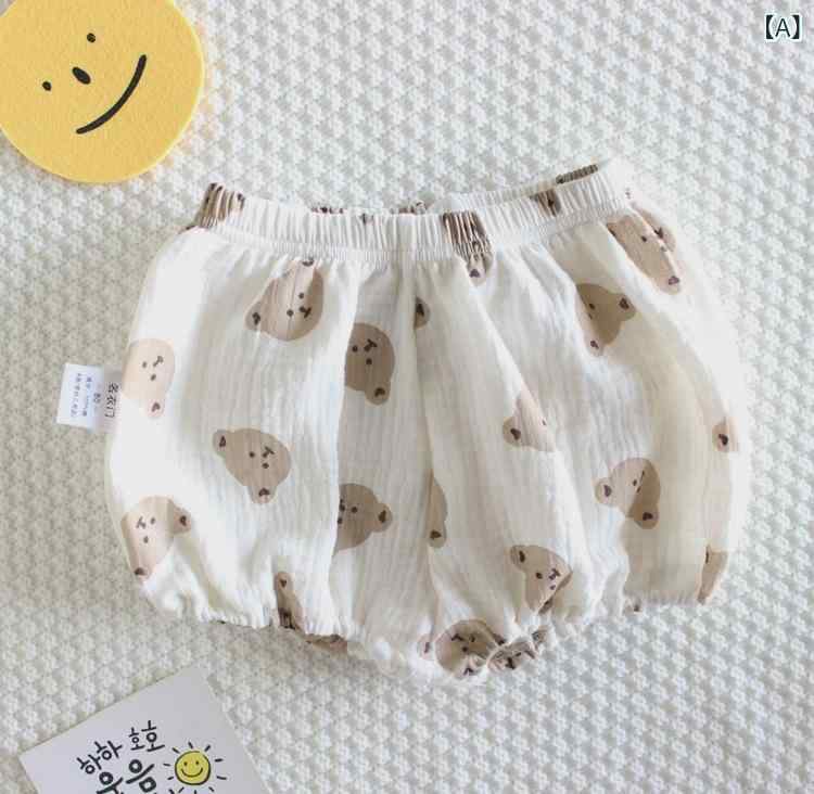 ベビー 短パン 男の子 女の子 灯籠パンツ 夏用 綿100% かわいい 印花 小熊柄 碎花柄 杏色 米色 ナチュラル カジュアル 日常使い 伸縮性 快適 肌触り良い