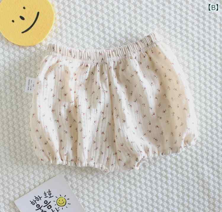 ベビー 短パン 男の子 女の子 灯籠パンツ 夏用 綿100% かわいい 印花 小熊柄 碎花柄 杏色 米色 ナチュラル カジュアル 日常使い 伸縮性 快適 肌触り良い 2