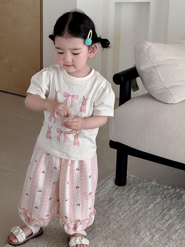 ベビー 女の子 夏服 セット 防蚊パンツ 空调プリント Tシャツ 百搭 アルファベット...