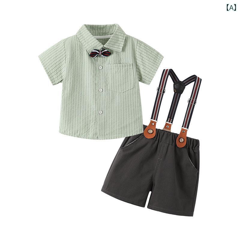 Rakuten - 男の子 服 セットアップ 緑 格子柄 シャツ 背広パンツ 短袖 短パン 綿 素材 柔らかい かわいい 蝶結び プリント 夏 キッズ 子供服 親子 おしゃれ 80cm 90cm 100cm 110cm 120cm