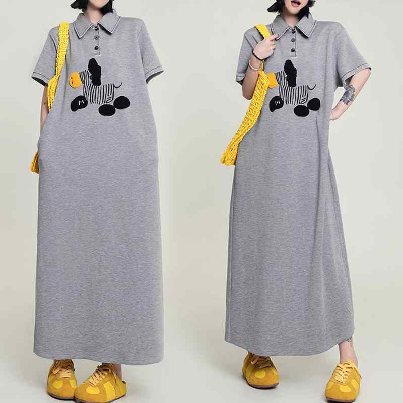 ワンピース マタニティ レディース 春夏 ポロ襟 ロング丈 膝下丈 カジュアル おし...