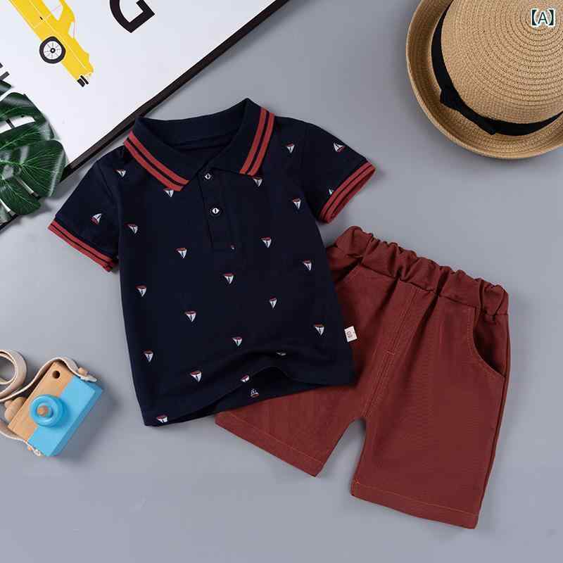 Other - キッズ POLOシャツ 短袖 短パン セット 男の子 夏服 綿素材 柔らかい 純色 アルファベット柄 黒 白 1-3歳 80-120cm 通気性 軽量 普段使い 遊び着