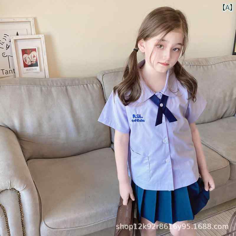 樂天商城 - 子供服 タイ風 学院スタイル 短袖 シャツ スカート ショートパンツ 男の子 女の子 セット 綿 ポリエステル 柔らかい 薄手 単色 ボタン 春 黒 紺 100cm 110cm 120cm 130cm 140cm