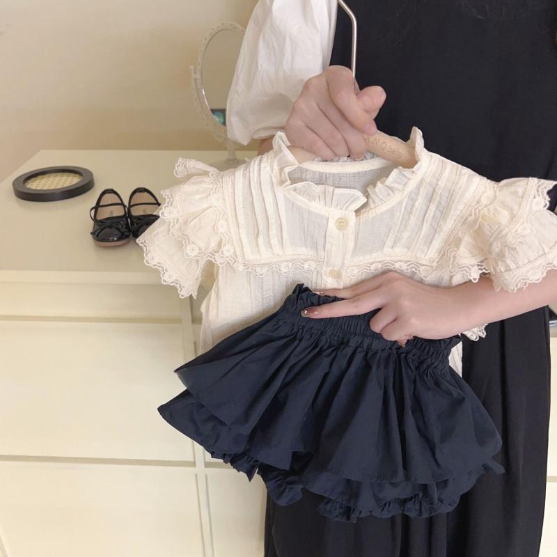 樂天商城 - 女の子 トップス 短袖 セット 夏 綿 柔らかい 薄手 純色 杏 花苞柄 短パン かわいい 蕾 花辺 プリンセス ガーリー フィールド トレンド 子供 服 3-8歳 女児 洋服 セットアップ 幼児 夏服 姫 スイート 個性 スタイリッシュ