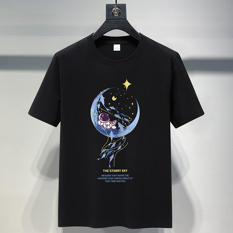 乐天商城 - Tシャツ メンズ 短袖 丸首 トップス ゆったり インナー 夏用 韓国風 レイヤード 学生向け コットン 大きいサイズ 純綿 吸湿排汗 長絨綿 プリント 抽象柄 白色 黒 赤