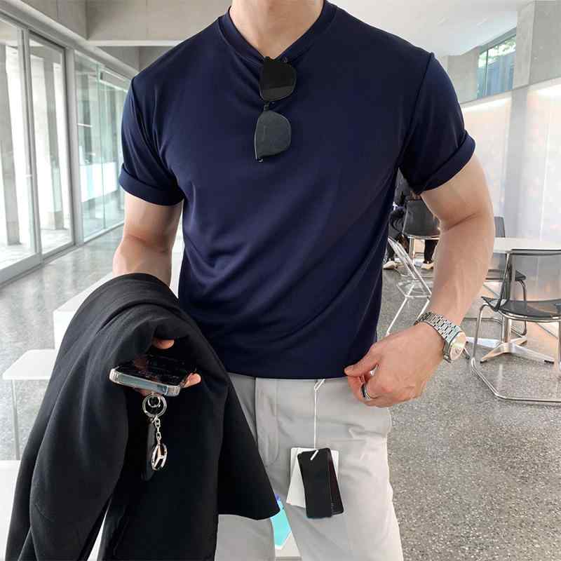 Rakuten - メンズ Tシャツ 短袖 丸首 ネイビー 黒 白 ピンク 薄手 綿 素材 条紋柄 ゆったりシルエット 耐摩耗 夏用 青少年向け 袖口締め 普段使い 通勤 通学 カジュアル スタイル 軽量 快適 フィット 半袖