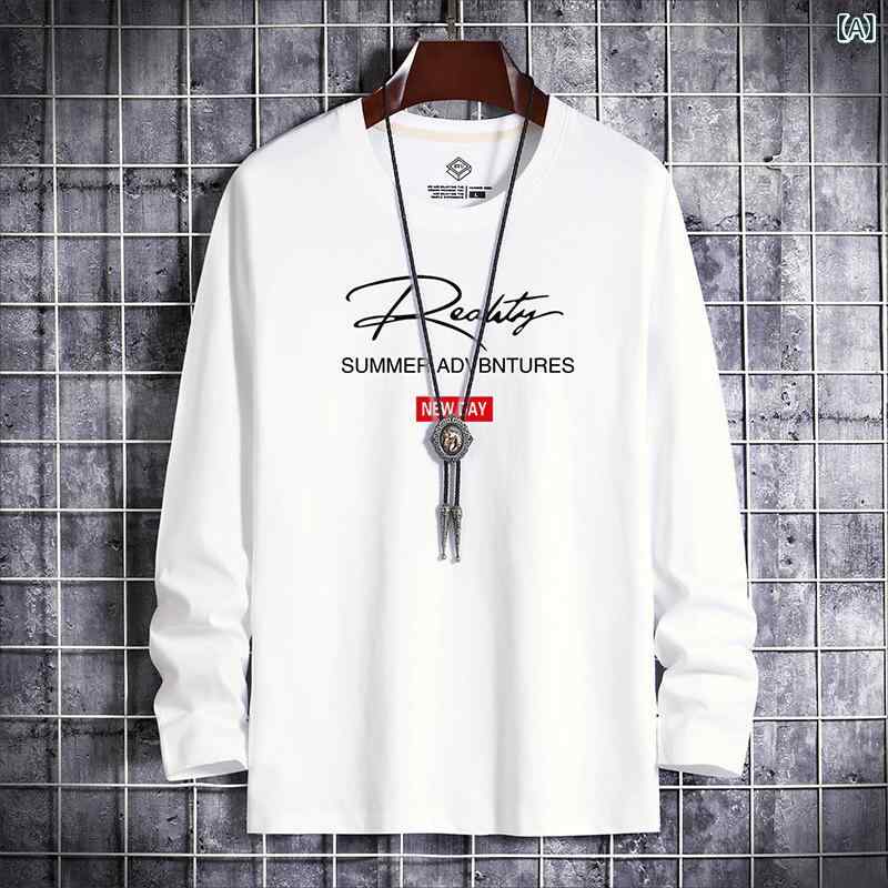樂天商城 - メンズ Tシャツ 長袖 コットン 吸湿速乾 インナー トップス 直筒 丸首 無帽 普通厚 白色 黒 グレー 春季 冬季 春秋 印刷 カードプリント 青年 カジュアル 普段使い 部屋着 アウトドア 軽量 伸縮性 ビッグシルエット メンズ インナーウェア ベ