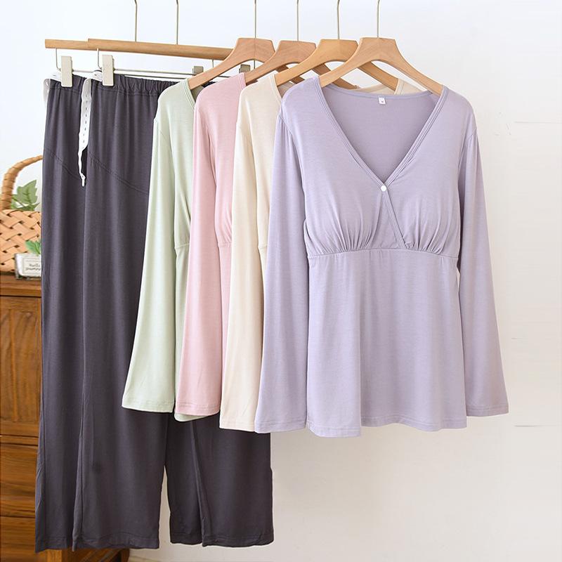 パジャマ レディース 春夏 授乳服 マタニティ 再生繊維 カップ付き 長袖 ルームウ...