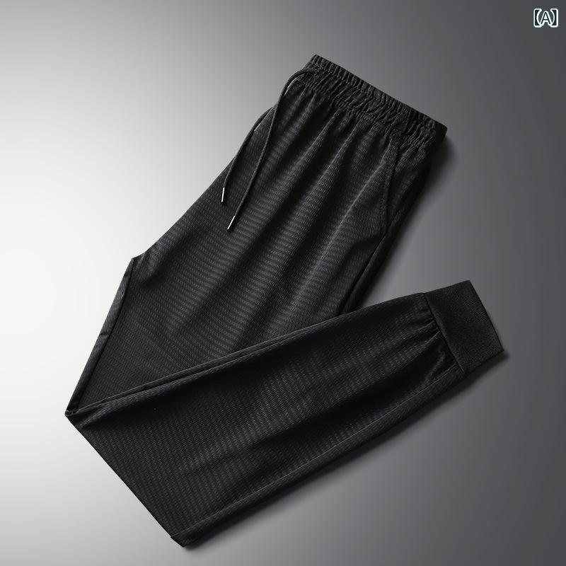 Half Pants, Shorts - メンズ 九分パンツ 接触冷感 メッシュ 薄手 弾力 修身 束脚 運動 休闲 吸湿排汗 抗菌 耐磨 通気性 夏用 ニルオン混紡 ミッドライズ 直筒 机洗い可 青年向け 18-40代