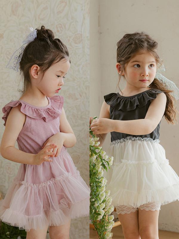 女の子 ワンピース コットン 無袖 背心 連衣裙 春夏 夏季 かわいい 蝴蝶結 フィリップ レース ネット 生地 柔軟 加工 公主 スカート 純色 ピンク 女児 3-8歳 90-150cm 身長 対応 潮范 スタイル 百搭 中小童 仙美系 草莓珊 韓国