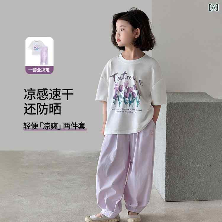 女の子 セットアップ 長袖Tシャツ 長パン 綿 速乾 防晒 UPF100 薄手 柔らかい 花柄...