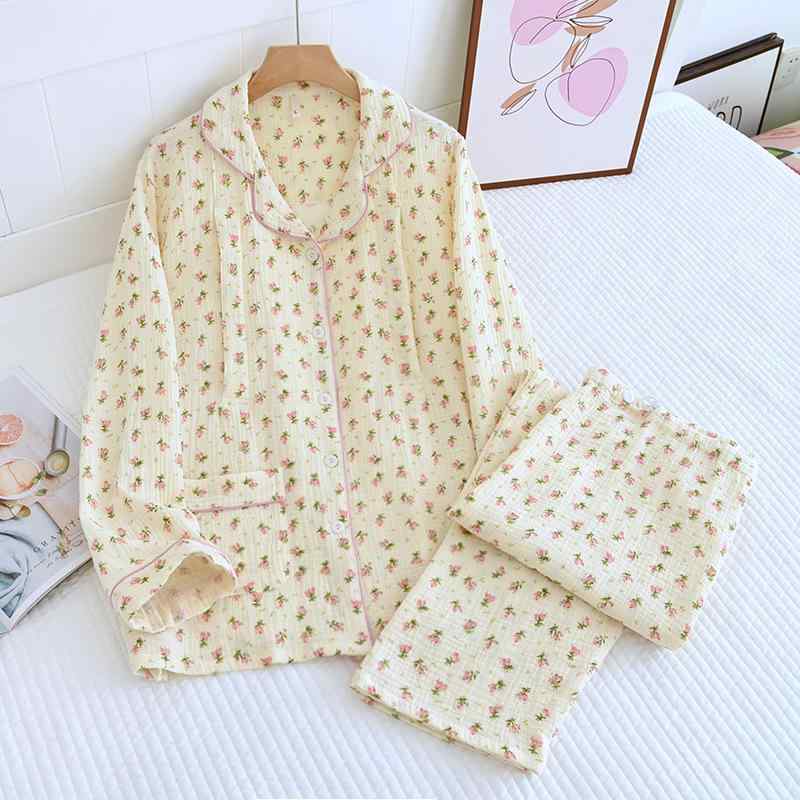 マタニティパジャマ レディース 産後 綿 花柄 前開き 授乳服 家居服 ルームウェア 春秋 薄手 長袖 部屋着 妊婦服 授乳口付き・素材: 綿100%・スタイル: セットアップ・袖丈: 長袖・パンツ丈: 長ズボン・カラー展開: CPY607翻領双玫瑰花绉月・サイズ展開: M, L, XL, 2XL, 3XL・テイスト: スイート, キュート・生地の厚さ: 約181-200g/平米