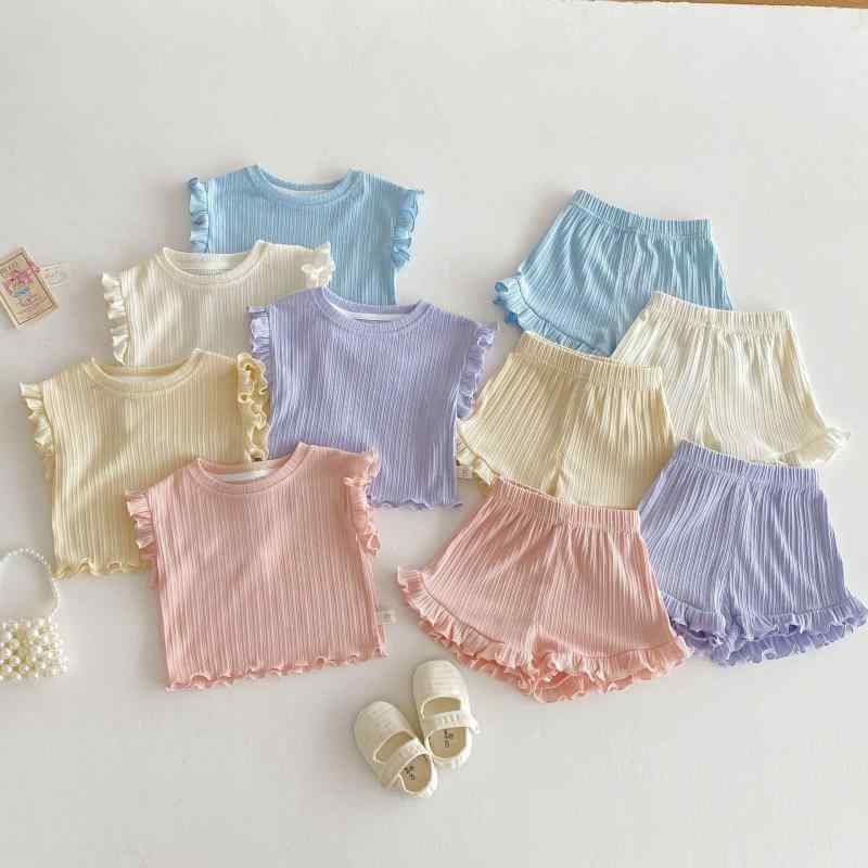 女の子 背心 短パン セット 夏 服 3-8歳 無袖 長ズボン 柔らかい ポリエステル 65%...