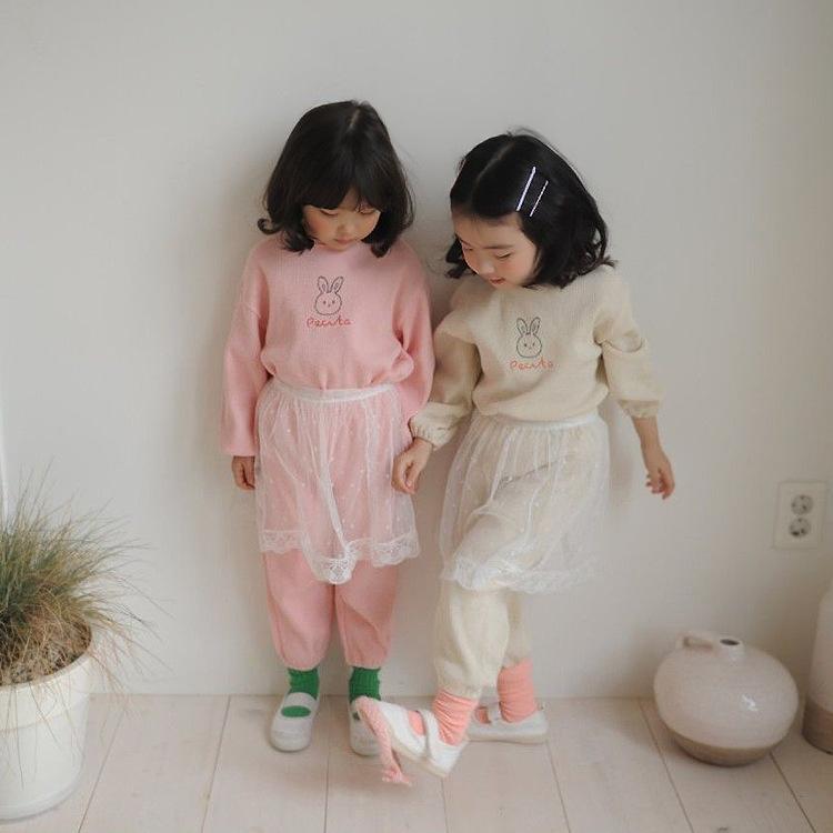 キッズ 秋 服 男の子 女の子 セットアップ 長袖 長ズボン ハウンドトゥース柄 ウサギ プリント 動物 柄 2点セット 綿 素材 柔らかい 生地 普通 厚み 杏 ピンク 80cm 90cm 100cm 110cm 120cm