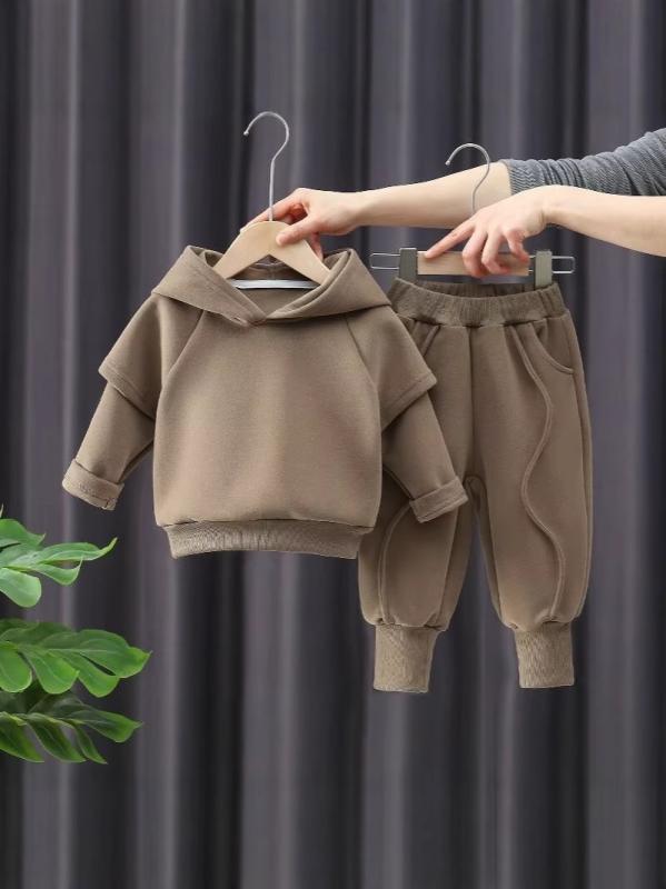 キッズ 服 男の子 女の子 セットアップ 長袖 フーディ 長ズボン 秋冬 厚手 柔らかい 再生繊維 ポリエステル ユニセックス 運動 休闲 かわいい ベビー トップス ボトムス トップス ボトムス セット 90cm 100cm 110cm 120cm 1
