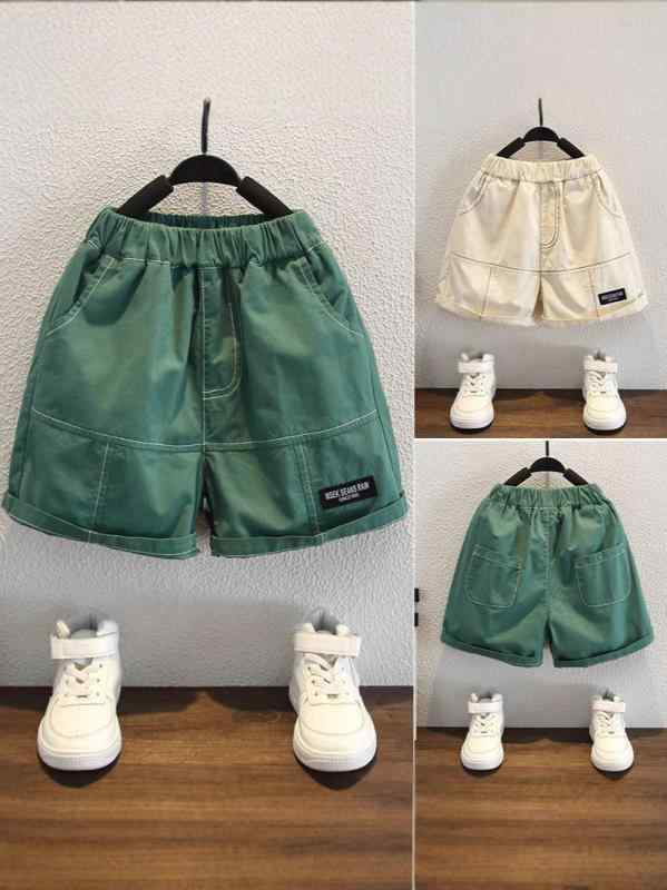 Long-Trousers, Trousers - キッズ 短パン 男の子 女の子 夏 工装 半袖 5分丈 中腰 緑 白 綿 レーヨン 柔軟 無地 スポーツ 開衫 軽量 伸縮性 日常 カジュアル 遊び着 通気性 速乾 ミドル ウエスト ゴム ベルト