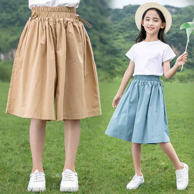 Long-Trousers, Trousers - 女の子 スカートパンツ 綿素材 夏用 韓国風 ワイドレッグ 中腰 5分丈 薄手 ゆったり 柔らか かわいい プリンセス トレンド 黄色 天藍 120cm 130cm 140cm 150cm 160cm 170cm