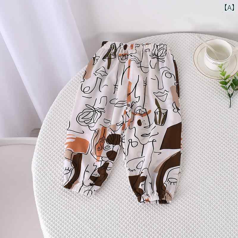 Long-Trousers, Trousers - ベビー 男の子 女の子 防蚊パンツ 夏用 薄手 子供 休闲パンツ 沙滩パンツ 九分丈 灯笼パンツ 開き ポリエステル 雪纺 柔軟 防紫外線 卡通 笑顔 兔子 黒 白 蝴蝶結 小熊 字母 中腰 皮筋腰 0-1歳 新生児 80cm以下 80cm 90cm 1