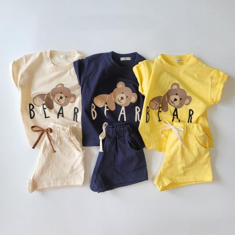 Rakuten - キッズ 服 男の子 女の子 夏 セットアップ コットン 短袖 トップス 短パン かわいい 動物 柄 柔らか素材 薄手 73cm 80cm 90cm 100cm ベビー 幼児 普段使い 深色 乳白色 黄色