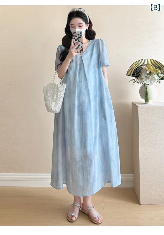 ワンピース レディース Aライン マキシ丈 妊婦服 マタニティウェア 授乳服 絞り染...