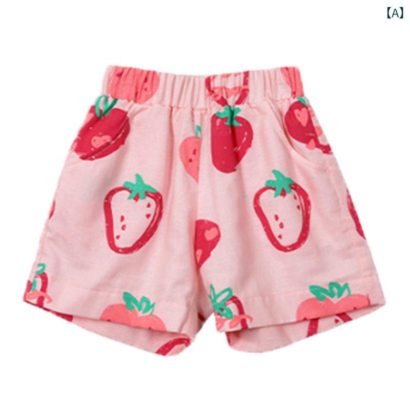 乐天商城 - キッズ 男の子 女の子 短パン セット 夏 綿 素材 柔らかい 草莓 プリント トップス 付き 2点セット ユニセックス 子供服 カジュアル スタイリッシュ 3-8歳 対応 通気性 良い 日常使い 遊び着 かわいい デザイン 軽量 快適 インナー なし