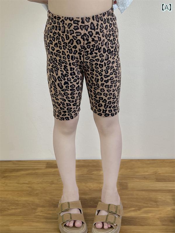 Long-Trousers, Trousers - 女の子 短パン ヒョウ柄 打底パンツ ヨガパンツ 綿 伸縮性 夏 普段使い 運動 室内 3-8歳 100-140cm