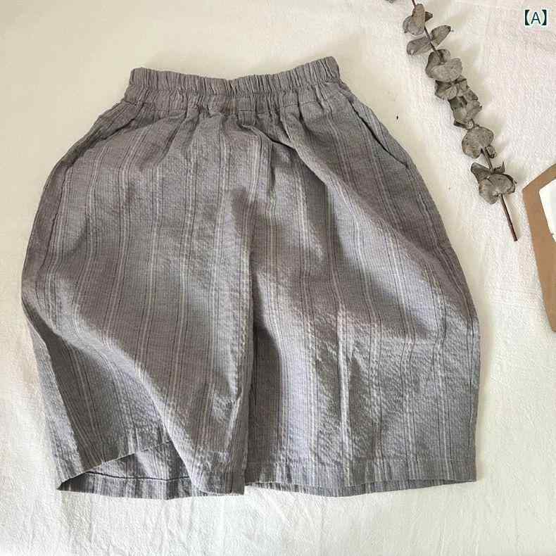 キッズ 七分丈パンツ 男の子 女の子 夏用 綿100% 条紋柄 ピックアップカラー グレー ブルー ホワイト 柔らかい生地 伸縮性 軽量 ストリ..