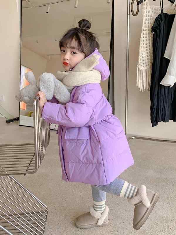 キッズ ダウンジャケット 女の子 男の子 中長丈 秋冬 軽量 厚手 フード付き 長袖 紫 橘 かわいい プリンセス トレンド ユニセックス 柔軟 ポリエステル ワイドシルエット 90-150cm 対応 ベビー 子供服