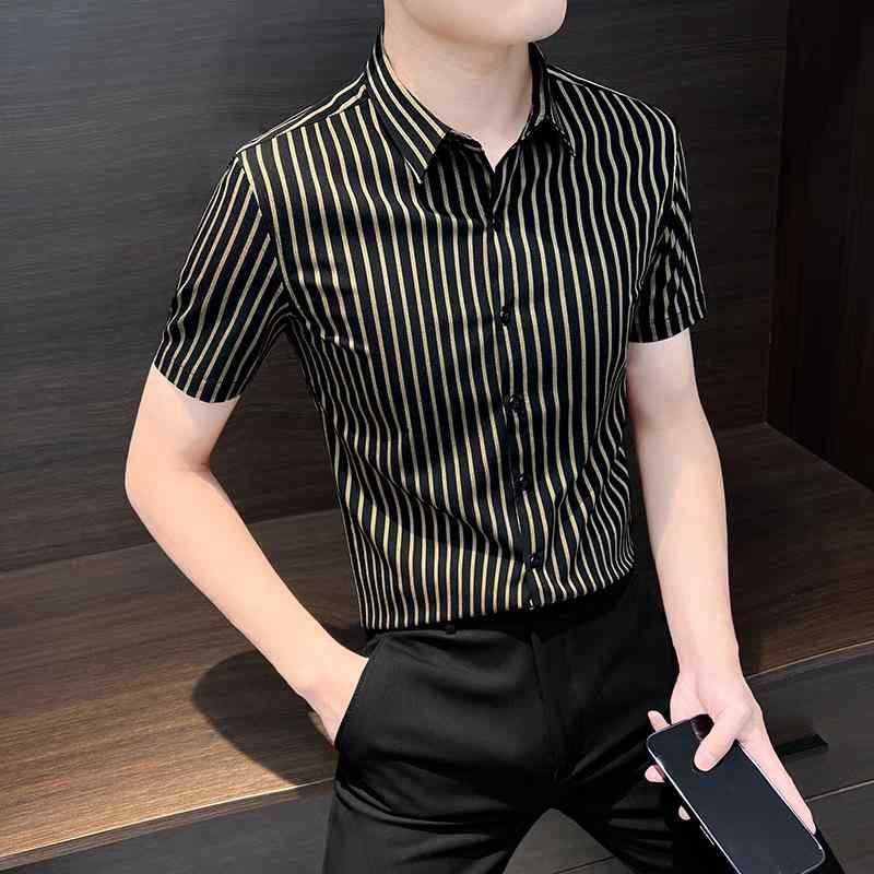 樂天商城 - メンズ シャツ トップス 短袖 修身 免烫 ビジネス 休闲 合体型 方領 純色 切り替え 聚酯繊維 涤纶 81-90% 青少年 成人 2025 夏季 春秋季 卡其 白色 黒 休闲场景