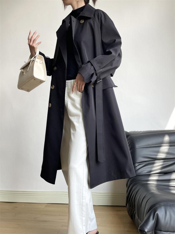 レディース トレンチコート 風衣 中長丈 春秋 膝下 大衣 ポリエステル 固色 中厚 ...
