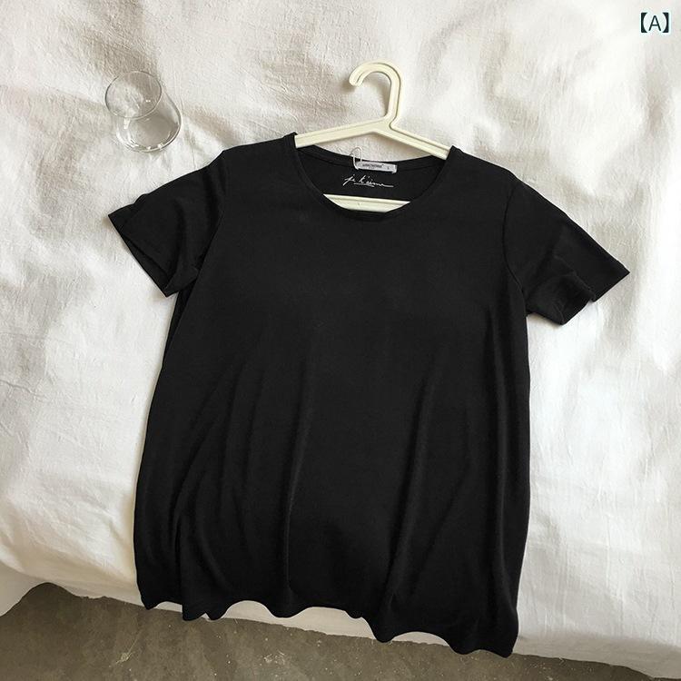 Other - Tシャツ レディース 短袖 丸首 モダール コットン 薄手 韓国風 ルーズ スリム 涼しい 上衣 黒 白 グレー ブラウン ライトブルー ダークブルー ライトグリーン イエロー 2025夏 純色 プリント 日韓カジュアル 快適 普通丈 50-65cm 3