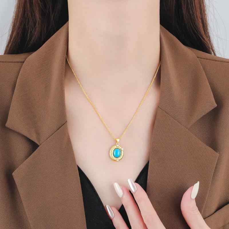 ネックレス 女性用 復古 ブルーストーン ワイヤー デザイン ジオメト...