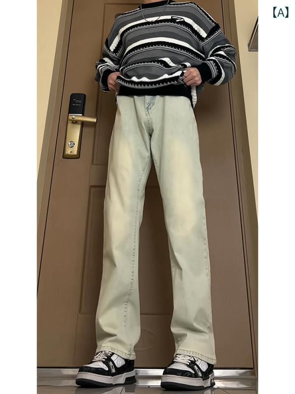 樂天商城 - メンズ 牛仔パンツ 黒 直筒 微喇 痞帅 韓国風 ゆったり ミドルウエスト ジッパー コットン ポリエステル 無弾性 長丈 デニム ズボン ルーズ 細身 足長効果 スリム スタイル 日常 青春 流行 スタイル 20代 男性用 デニムパンツ ストレート ボ