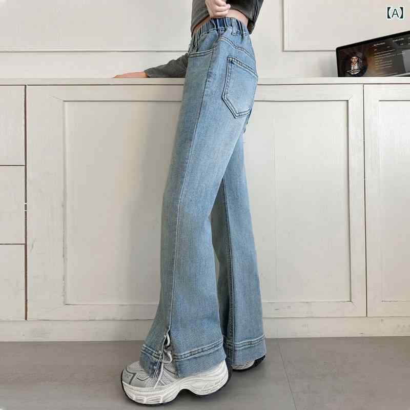 ・カテゴリ: 童用パンツ・スタイル: 韓版・主な素材: 綿58.6%・パンツタイプ: ロングパンツ・性別: 女児・対象年齢: 中大童・対象身長: 120cm、130cm、140cm、150cm、160cm、170cm・カラー展開: ブルー・パターン: 無地・ウエスト: ミドルウエスト・デザイン要素: フレア