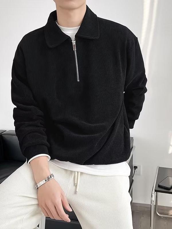 Polo シャツ メンズ 長袖 黒 白 紺 グレー 春 春季 純色 刺繍 薄手 綿 粘繊 ゆったり シルエット 青春 流行 韓流 トレンド チック スタンドカラー スタイリッシュ ラグジュアリー 感 日常 着こなし カジュアル スタイル 機洗い 可能 ア